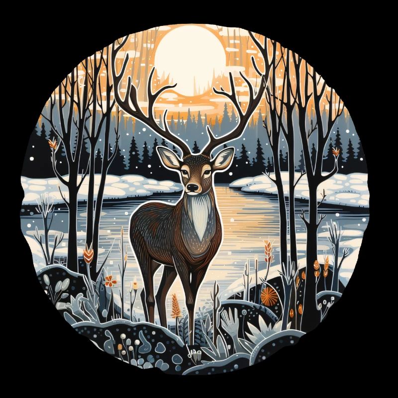 Winter landscape with deer