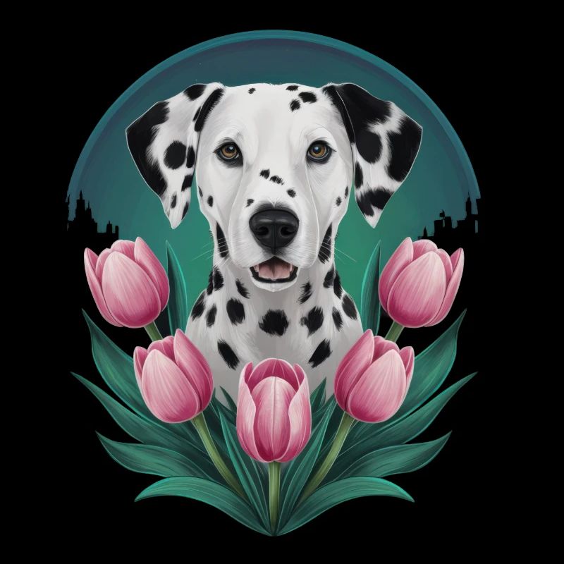 Dalmatien mignon avec des tulipes