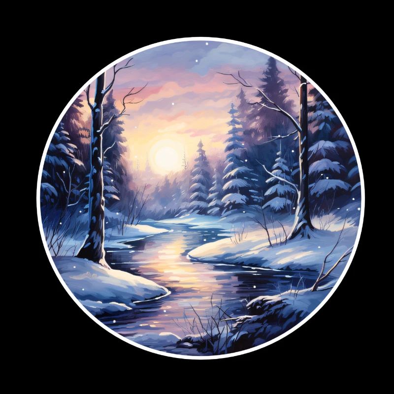 Winter landscape forest with river