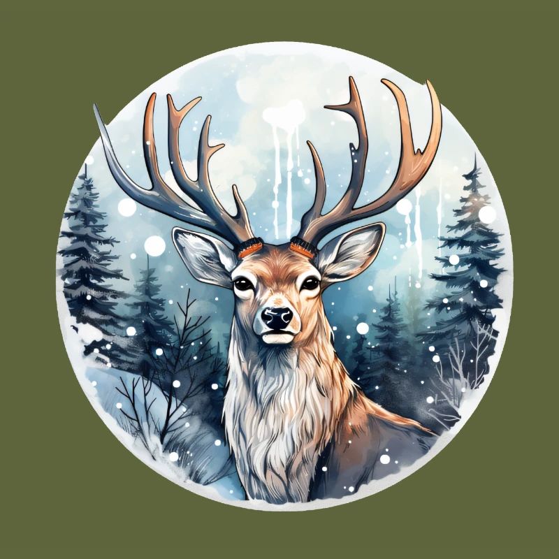 Cerf dans la forêt enneigée