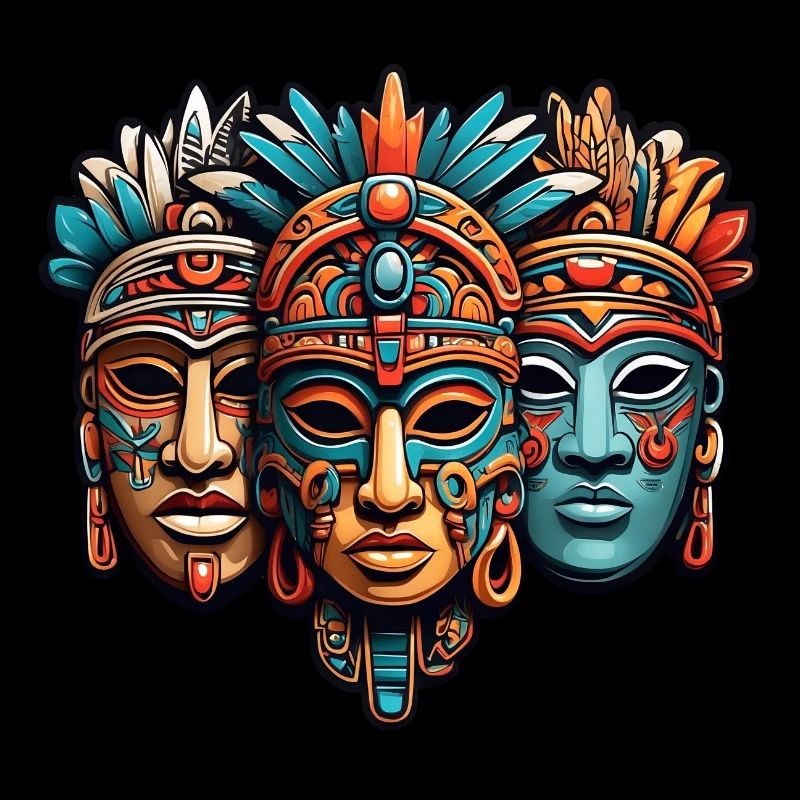 Sculpté orné aztèque, maya, masques incas