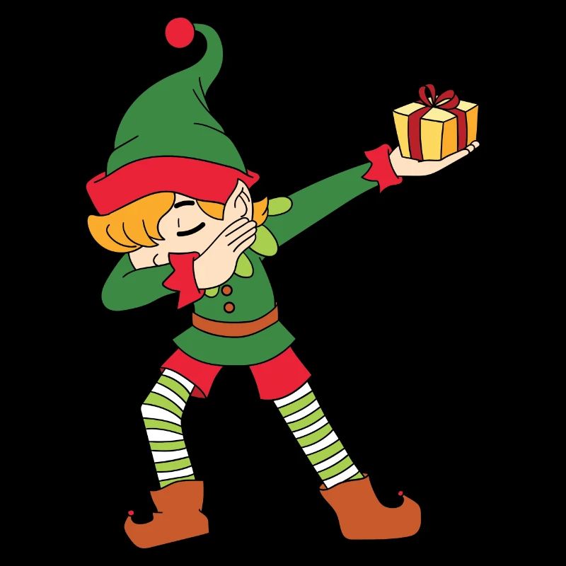 Dabbing Elf mit Geschenk