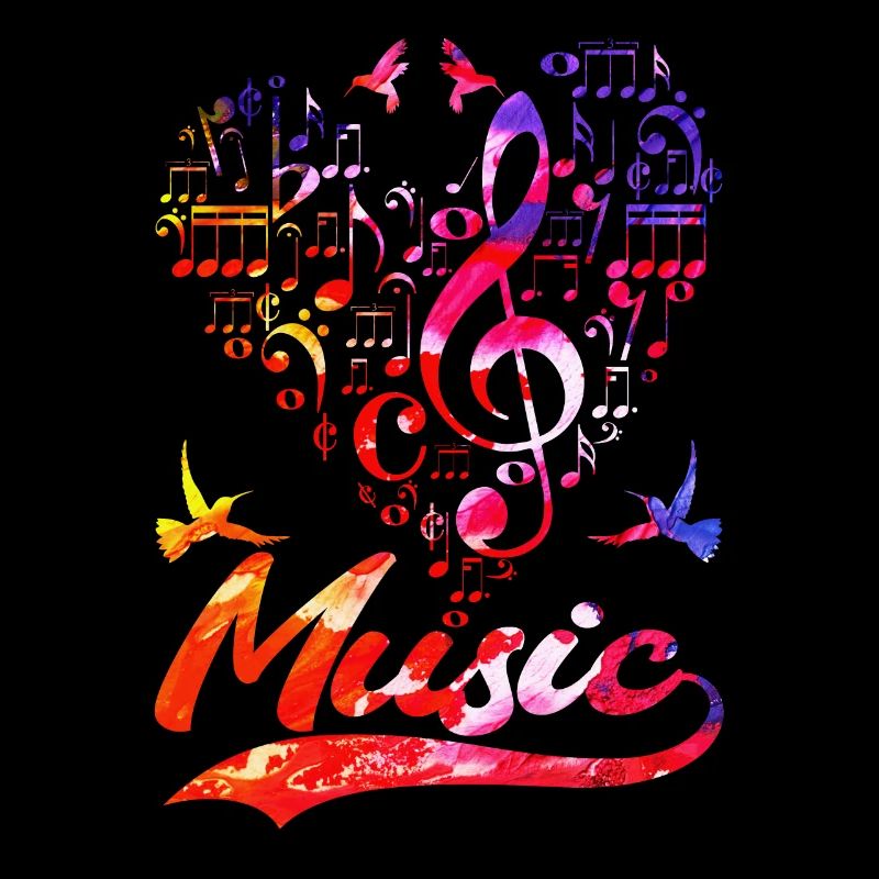 Musique colorée Clé de basse oiseaux notes musicales