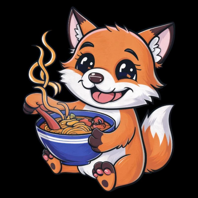 Kawaii Fox with Ramen Noodle Soup