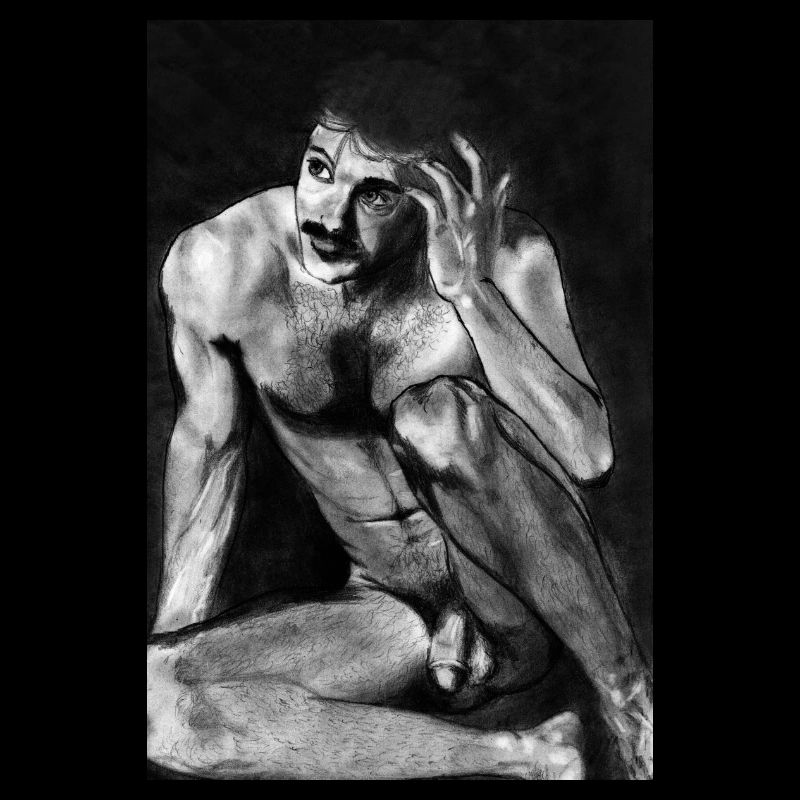 Nackter Mann mit Schnurrbart