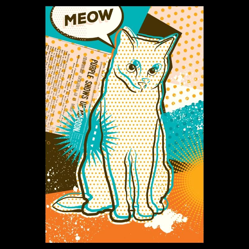Cat MEOW, pop art, collage