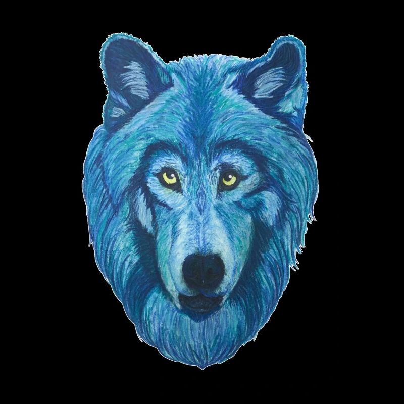 epischer Wolf Wolfskopf mit blauem Pelz