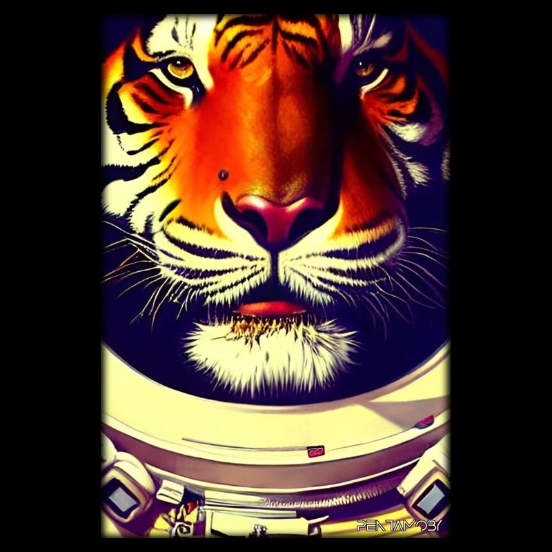 Tiger Big Cat Astronaut Future Sci-Fi Technology