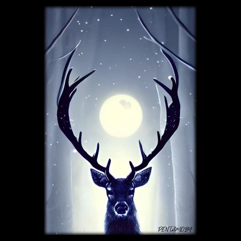 Deer Moon Moonlight Forest Winter Snow Forest Animal