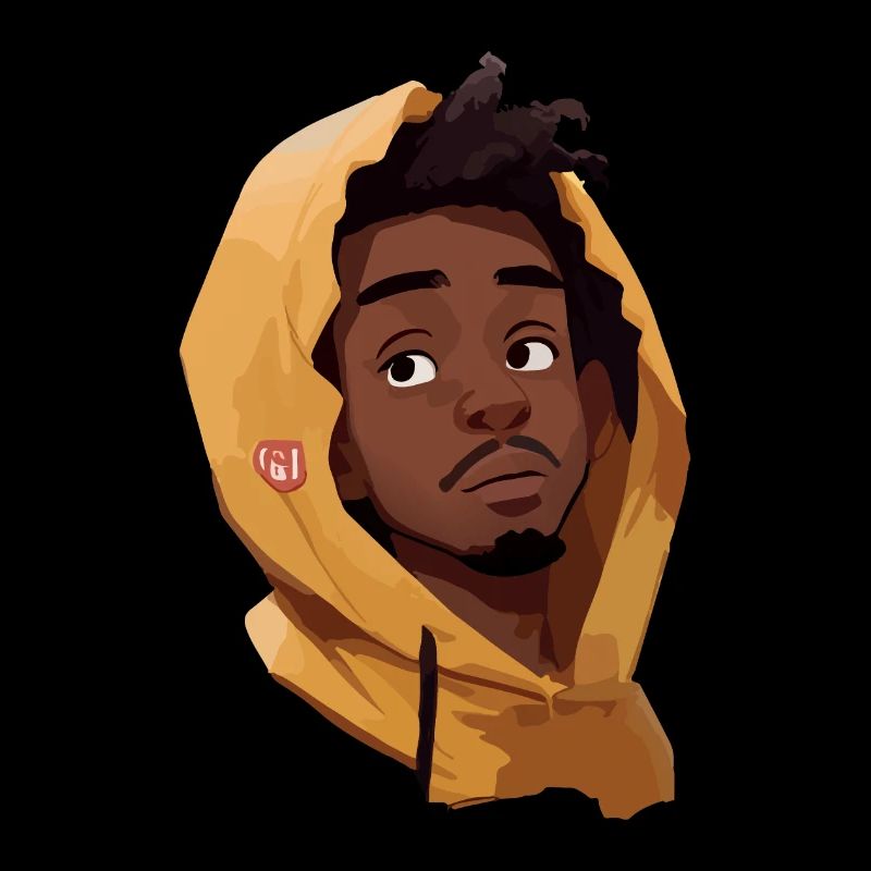 Schwarzer Mann im gelben Kapuzenpullover