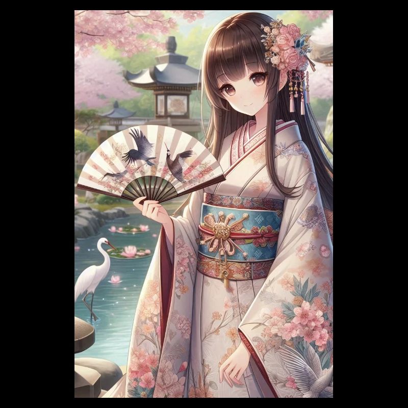Sérénité japonaise élégante : kimono, fleurs de cerisier