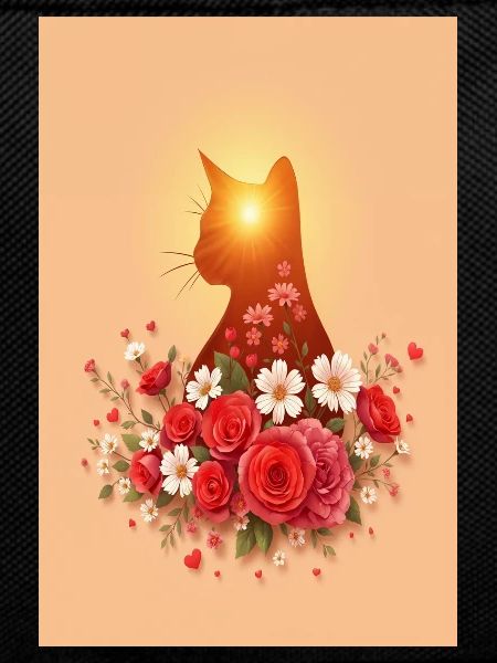 Cat with roses