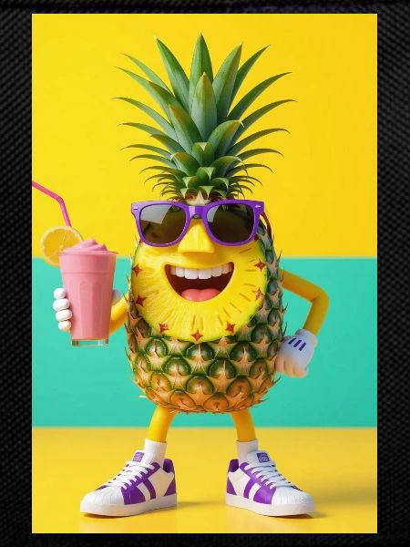 Jazzy Pineapple with Glasses and Smoothie
