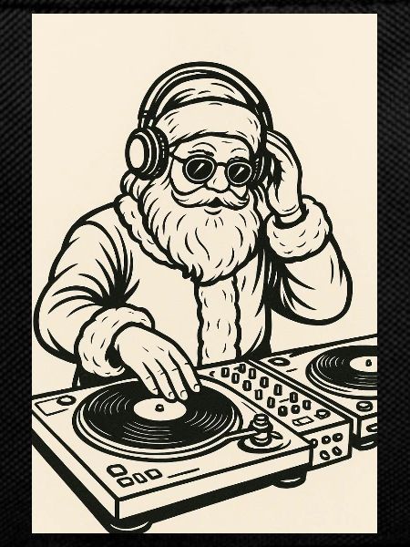 Santa Claus DJ on turntables