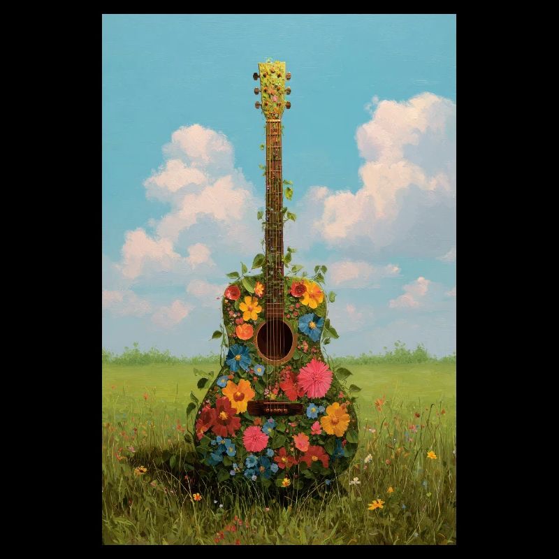 Floral Guitar in Meadow
