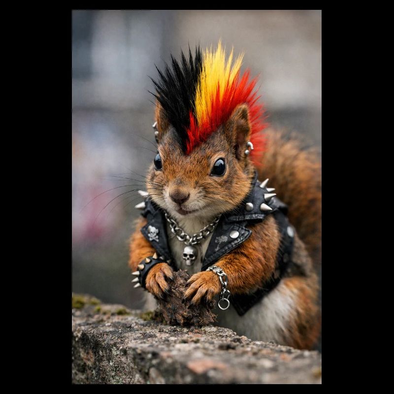 Punk Squirrel with Leather Vest
