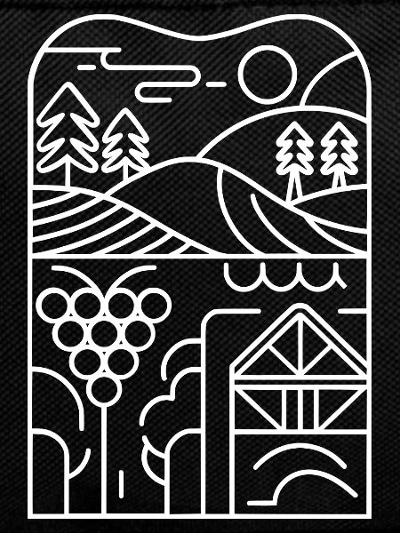 Line landscape: vineyard and hut