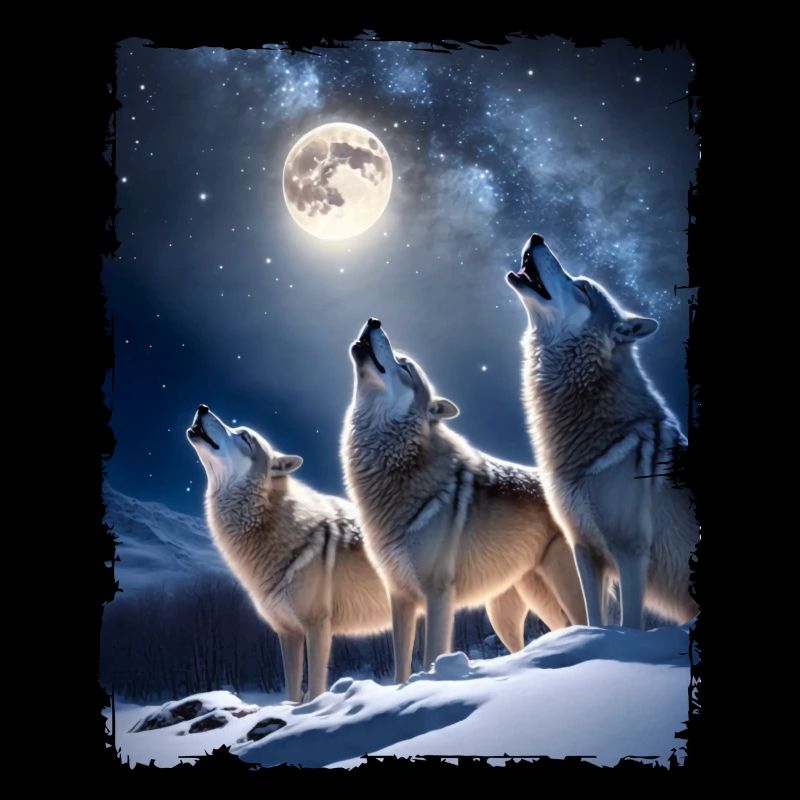 Wolves Howling to the Moon Snow