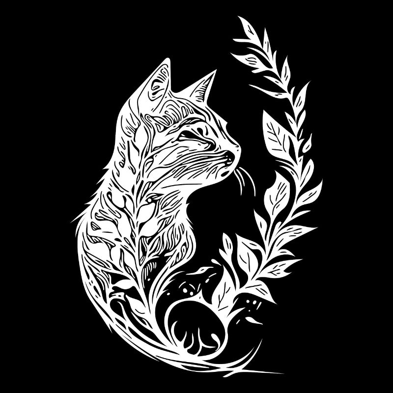 Petit chat mignon dans le style tatouage de la nature