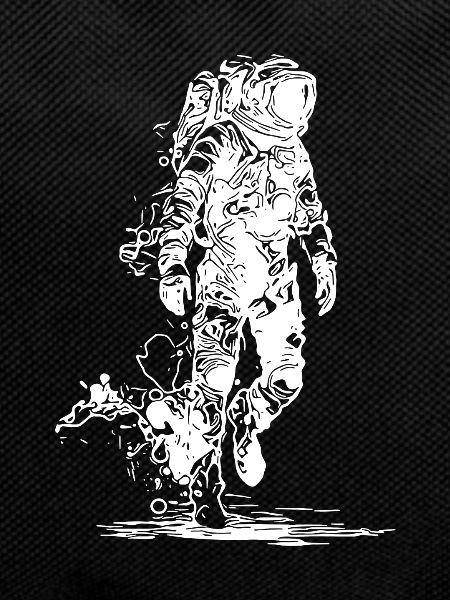 Astronaut walking over moon dust