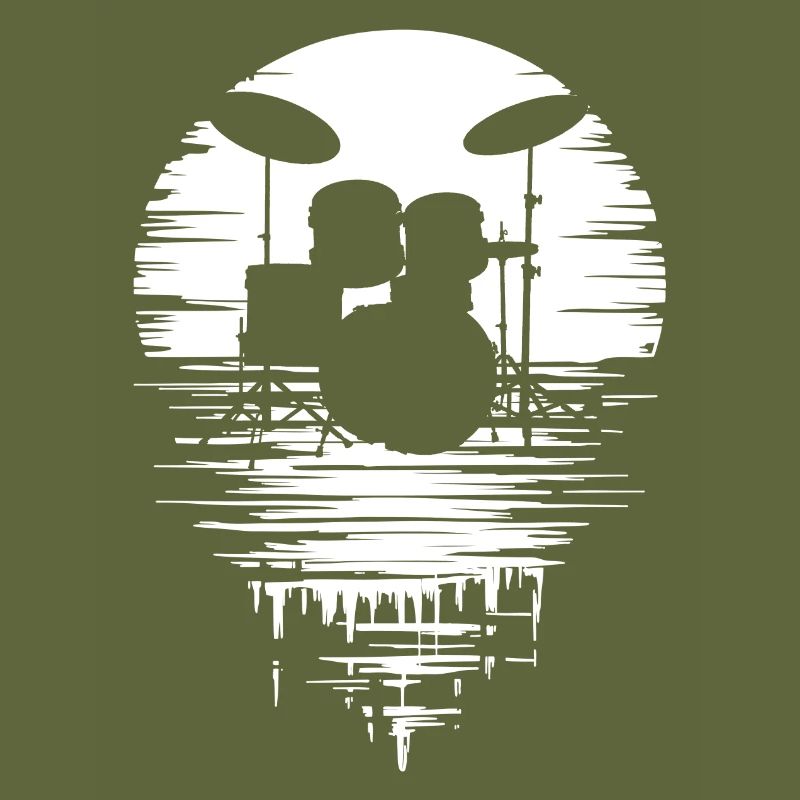 Drumset Silhouette Drums with Reflection