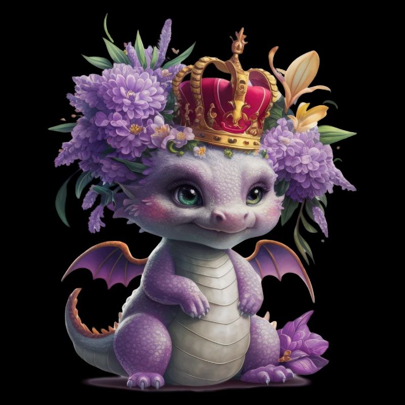 Drache mit Krone und farbenfrohen Blumen