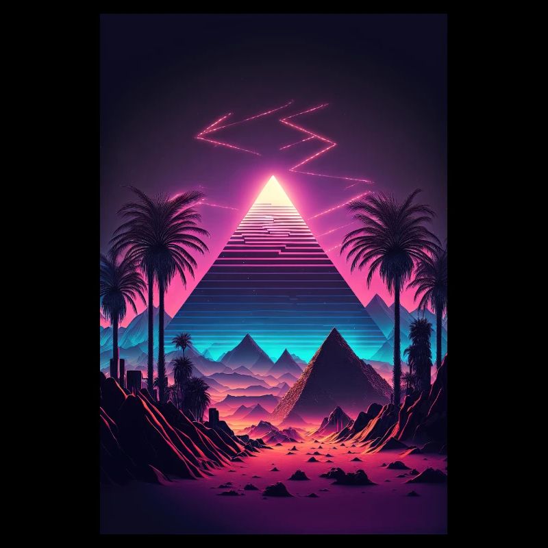 Eine Synthwave Pyramide in der Neon Wüste