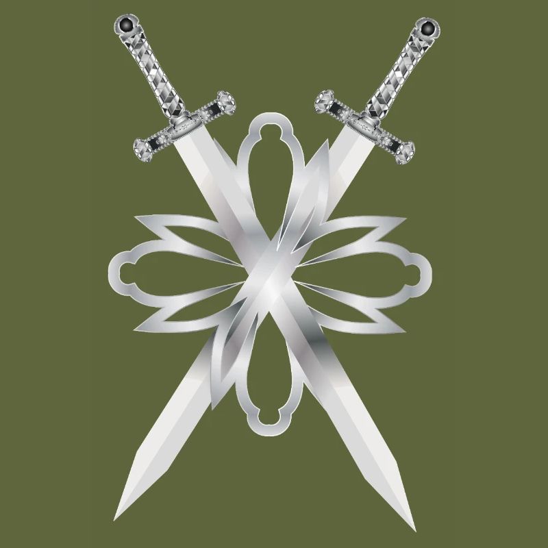 Two swords in silver ornament
