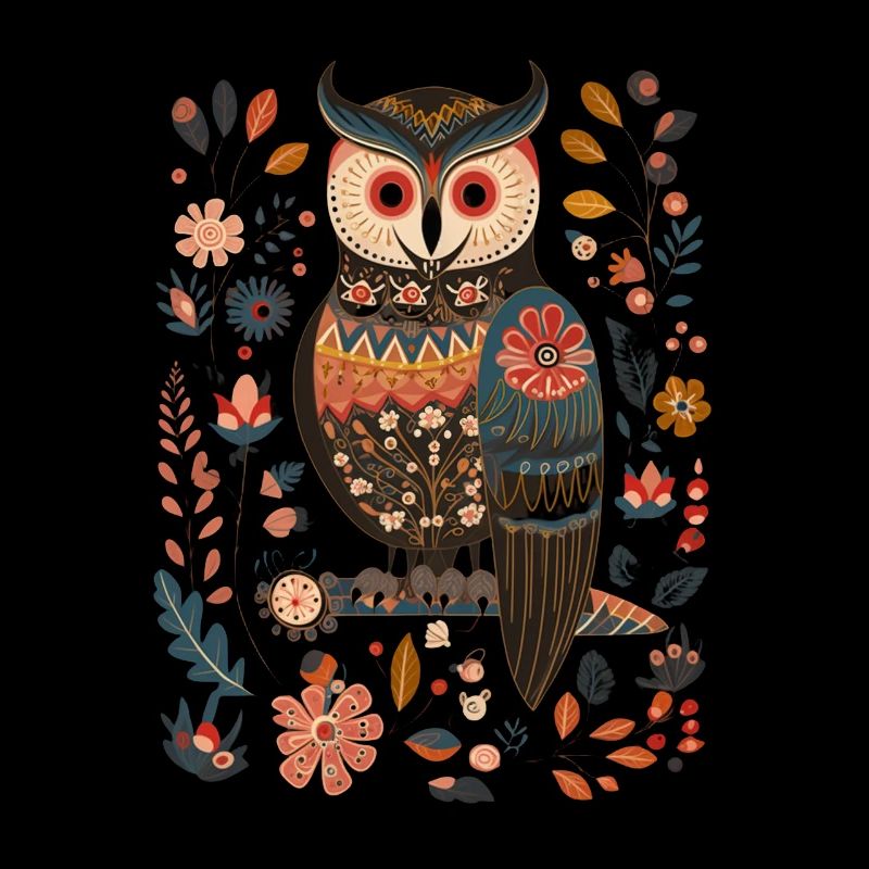 Niedliche Eule Vogel Federn Blumen Muster