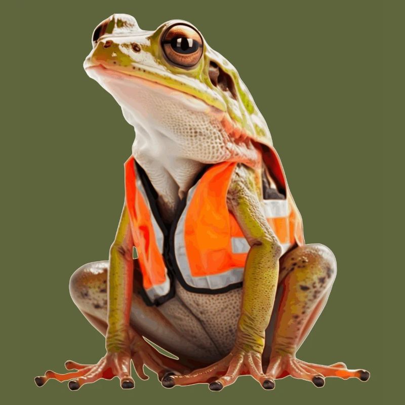 Frosch mit Sicherheitswarnweste