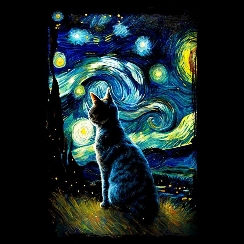 Starry night cat van gogh's cat Parody funny