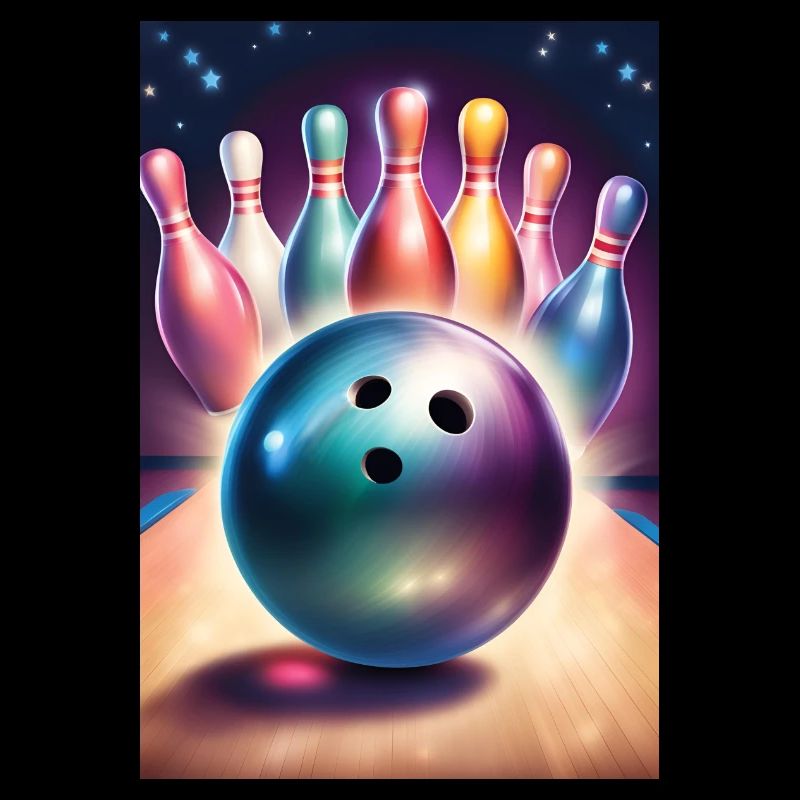 Boule de bowling et jolies quilles colorées