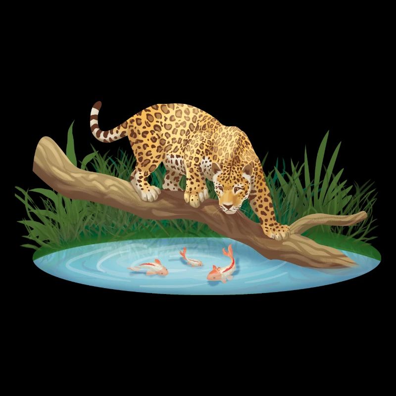 Leopard hunts in the water