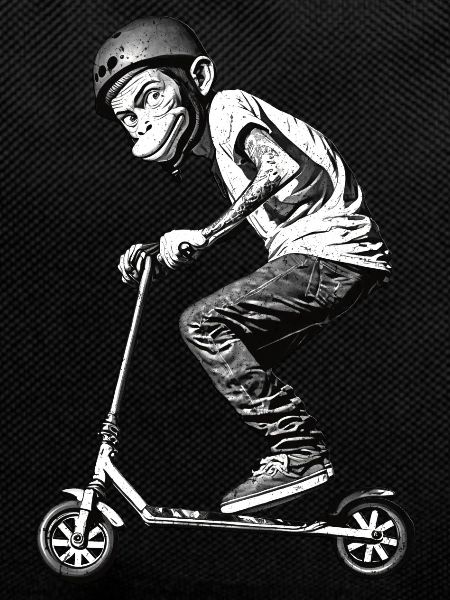 Stunt Scooter Monkey Does Tricks