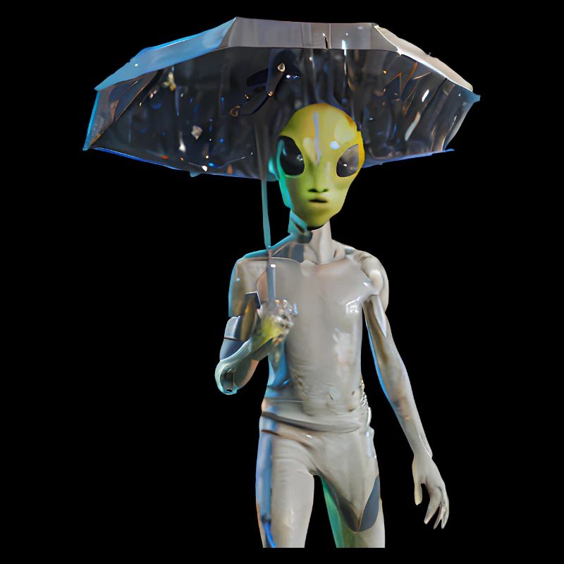 Alien mit Regenschirm