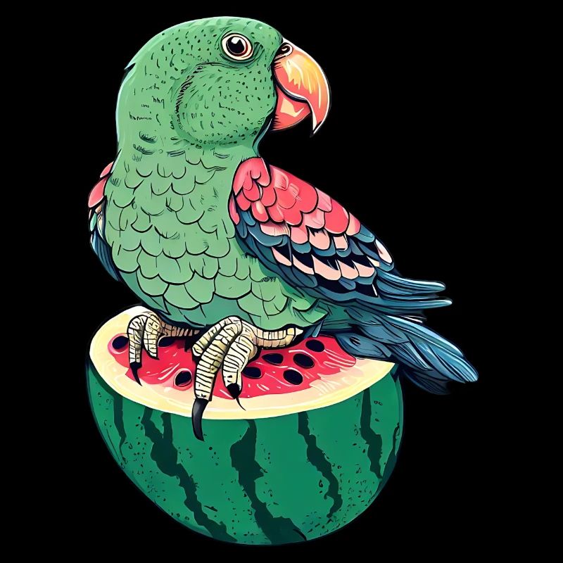 Rare parrot on watermelon