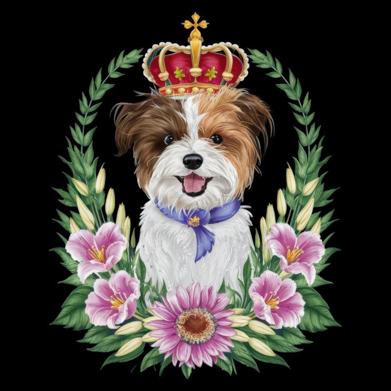 Süßer Löwchen Hund mit Blumen und Krone