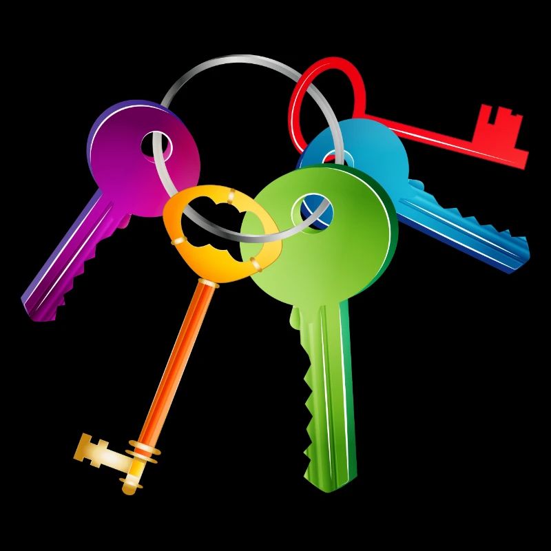 Brightly coloured keychain with key