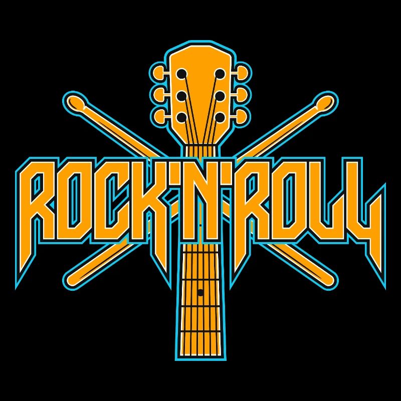 Rocknroll-Gitarre und Drumsticks-Emblem