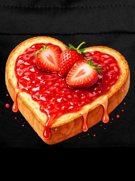 Heart-shaped toast with strawberry jam