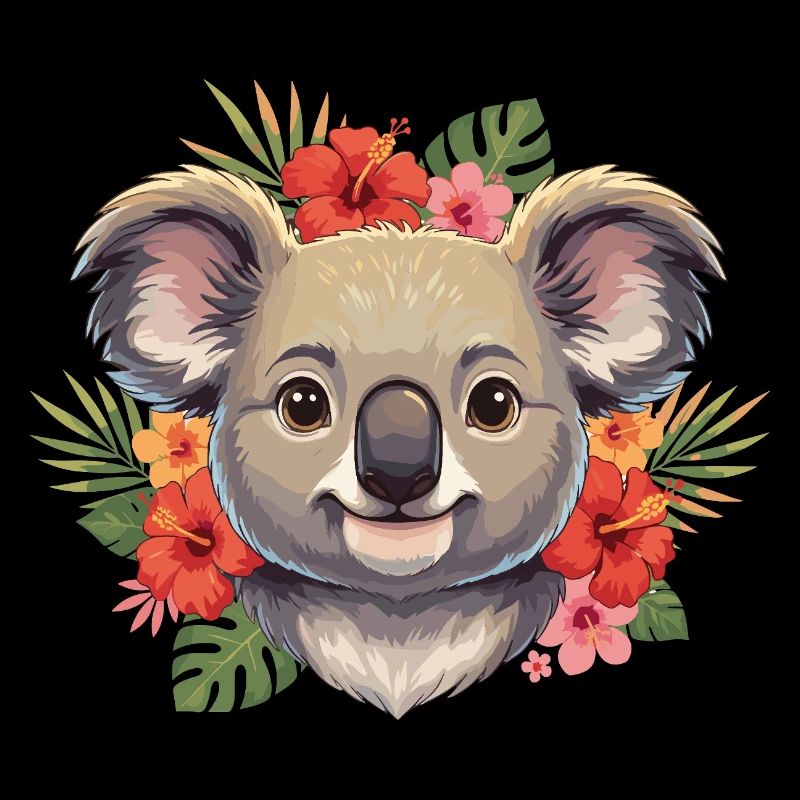 Koala mit Blütenkranz