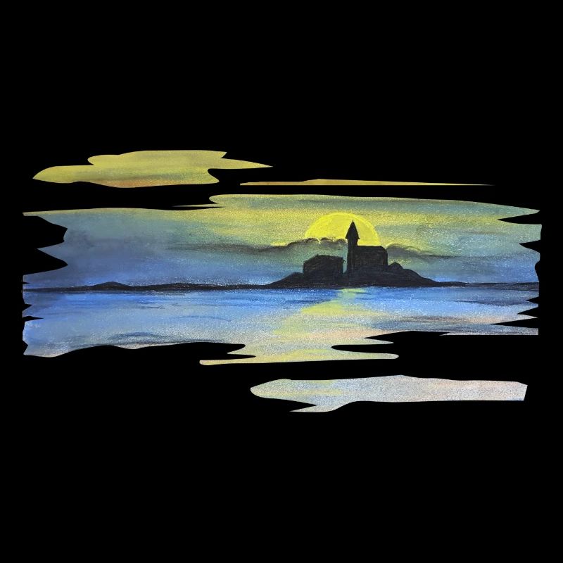 Château, Coucher de soleil, Idée de cadeau, Pastel