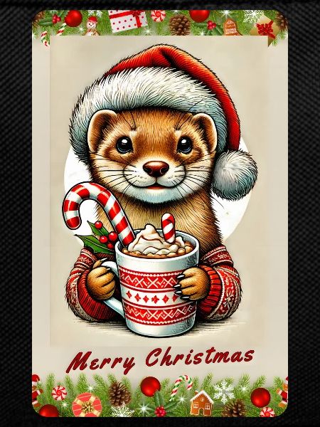 Christmas marten with hot chocolate