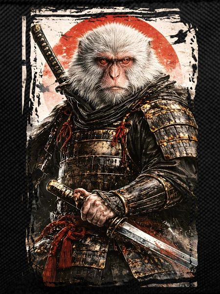 Japanese Art - Japanese Snow Monkey - Samurai