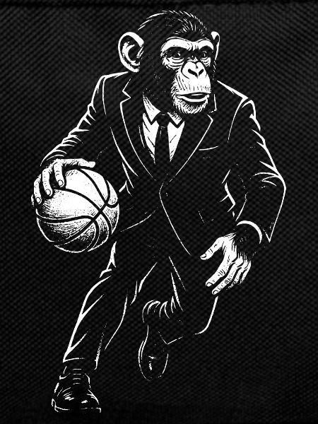 Suited Ape playing basketball