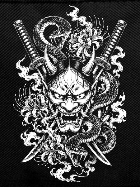 Hannya Mask with Katana and Snake