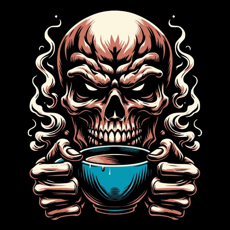 Crâne avec tasse à café