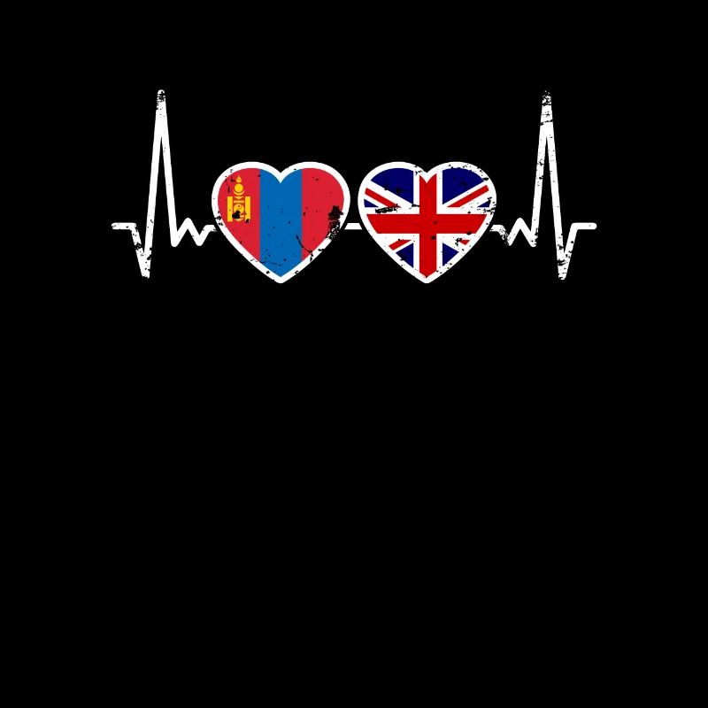 Mongolie Royaume-Uni Vintage Heartbeat Flag Mongolis