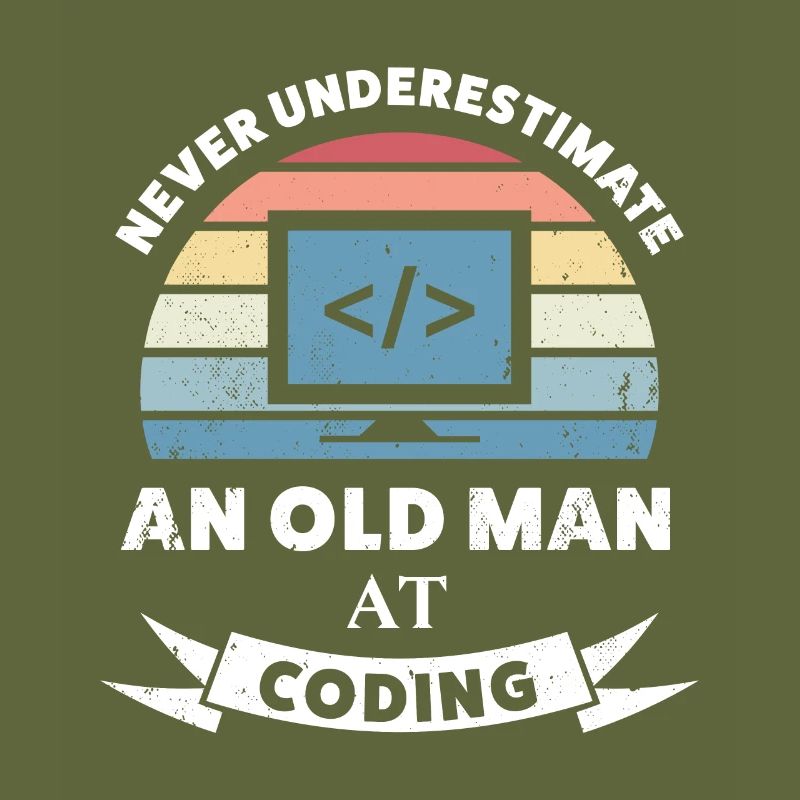 Funny Old Man at Coding Programming Gift