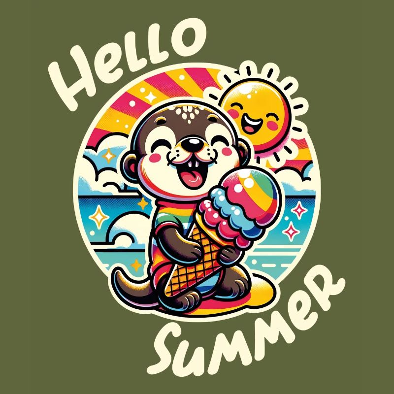 Hello summer funny otter with big ice cream cone